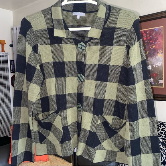 Habitat Knit Button Cardigan Black & Green Buffalo Plaid Long Sleeve Size Large - Picture 16 of 16